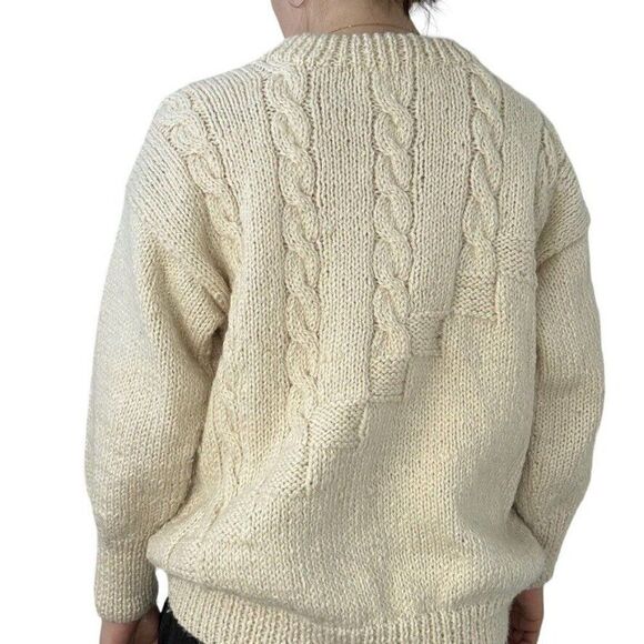Vintage Country Knits Wool Hand Knit White Fisherman Sweater Made in New Zealand - Picture 6 of 9